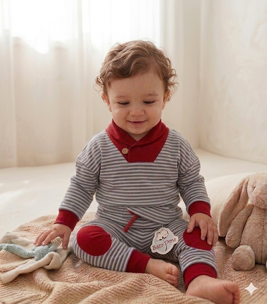 Conjunto rayas rojo-gris
