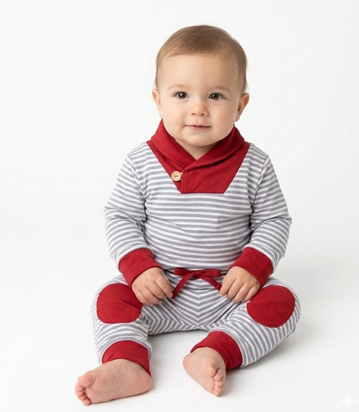 Conjunto rayas rojo-gris