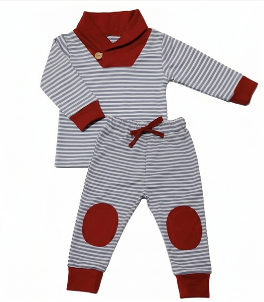 Conjunto rayas gris-rojo