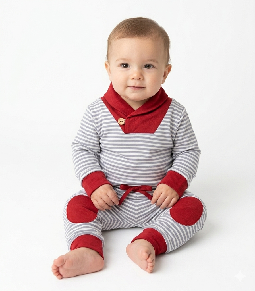 Conjunto rayas gris-rojo